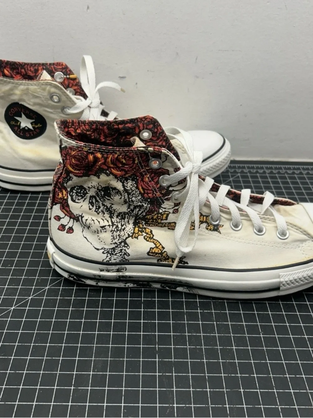 Grateful Dead Converse High Top Sneakers in Cream with Black Accents